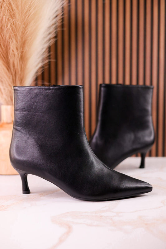 Black Faux Leather Pointed Toe Kitten Heel Ankle Boots - Whiskey Skies - CORKYS FOOTWEAR