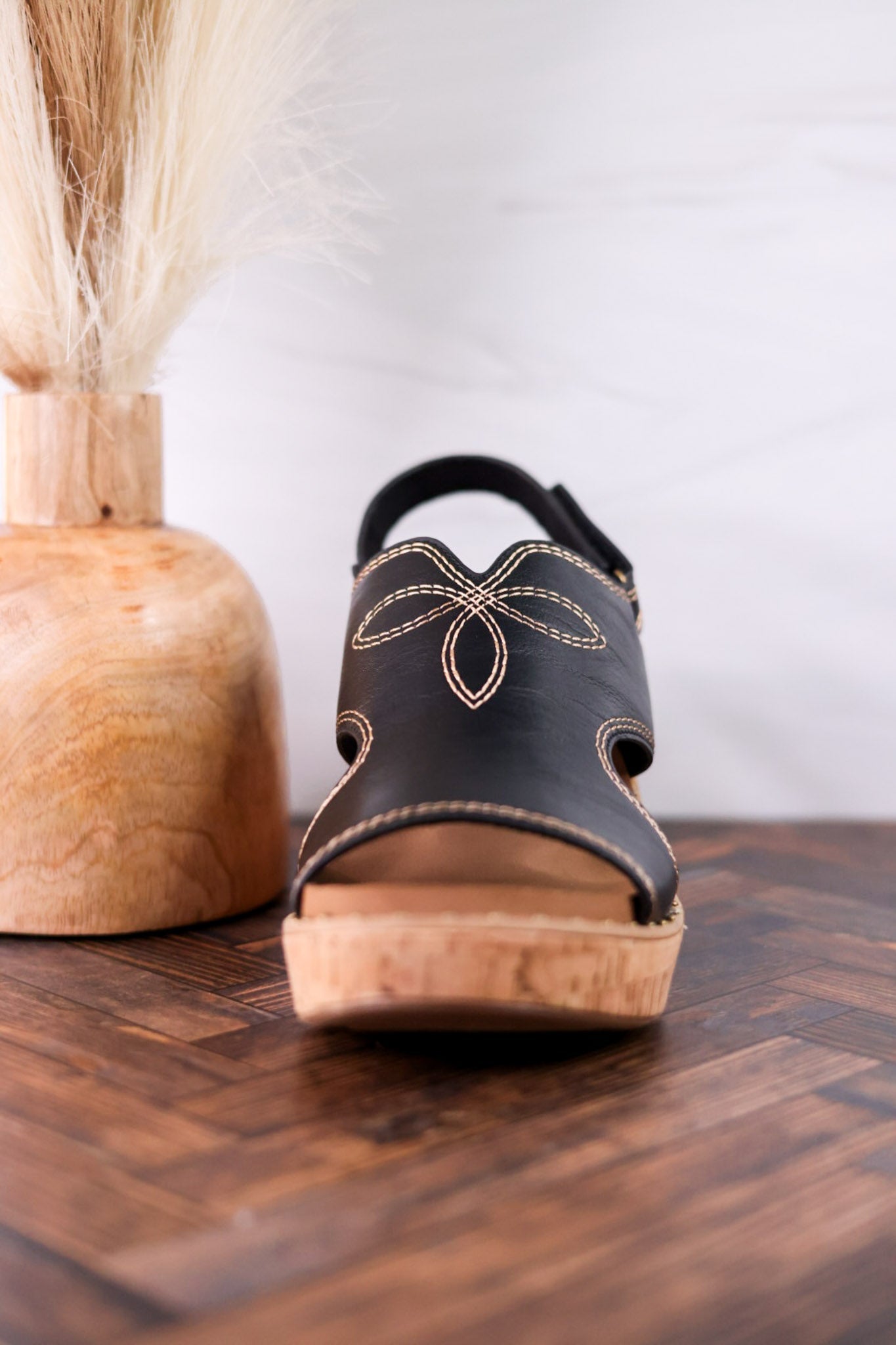 Black Faux Leather Wedges With Stitching - Whiskey Skies - CORKYS FOOTWEAR