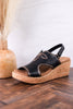 Black Faux Leather Wedges With Stitching - Whiskey Skies - CORKYS FOOTWEAR
