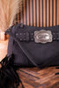 Black Faux Leather Wrangler Belt Buckle Fringe Purse - Whiskey Skies - MONTANA WEST