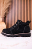 Black Faux Suede Ankle Boots With Rhinestone Laces - Whiskey Skies - VERY G