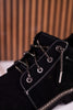 Black Faux Suede Ankle Boots With Rhinestone Laces - Whiskey Skies - VERY G