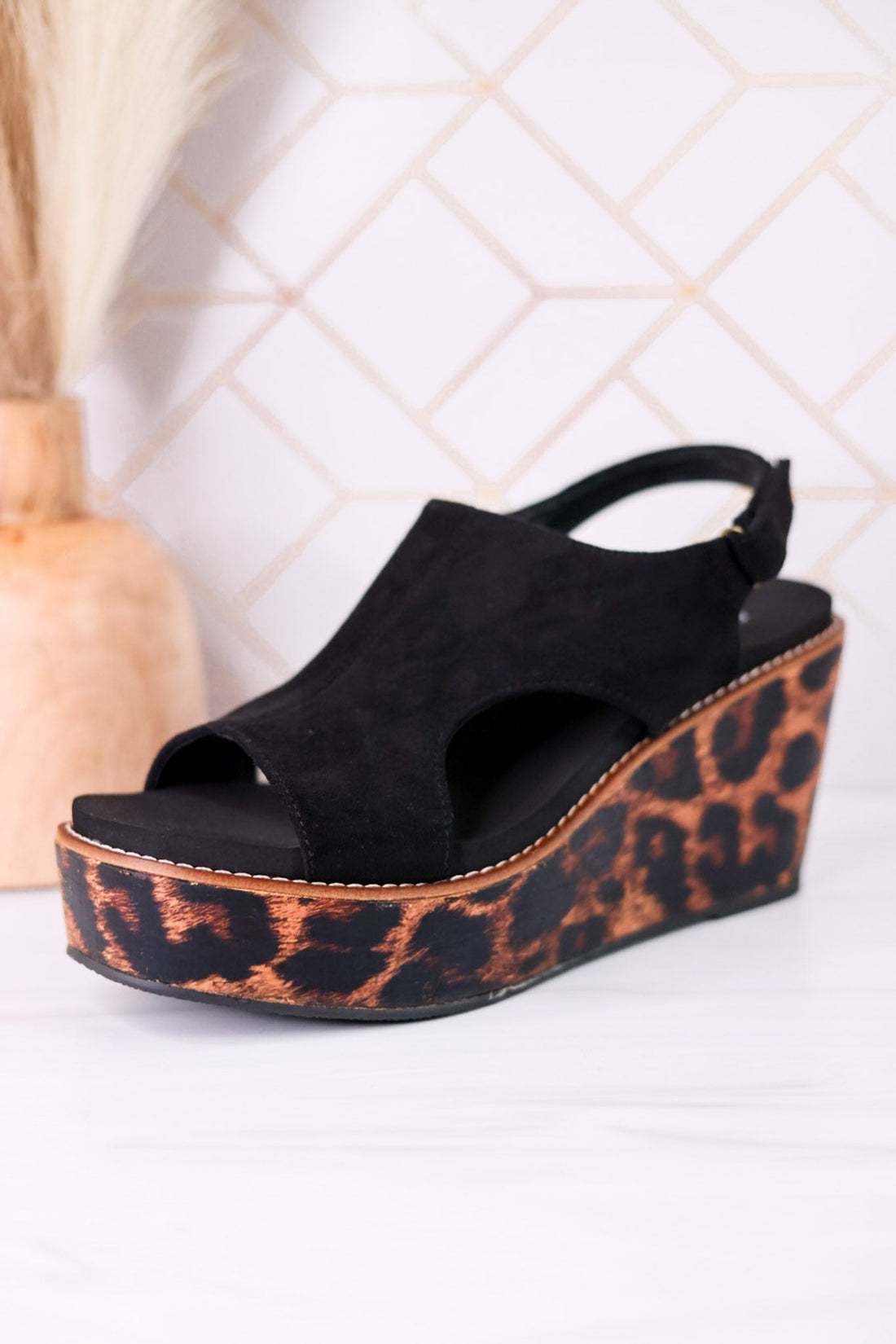 Black Faux Suede Freddie Wedge Sandals - Whiskey Skies - CORKYS FOOTWEAR