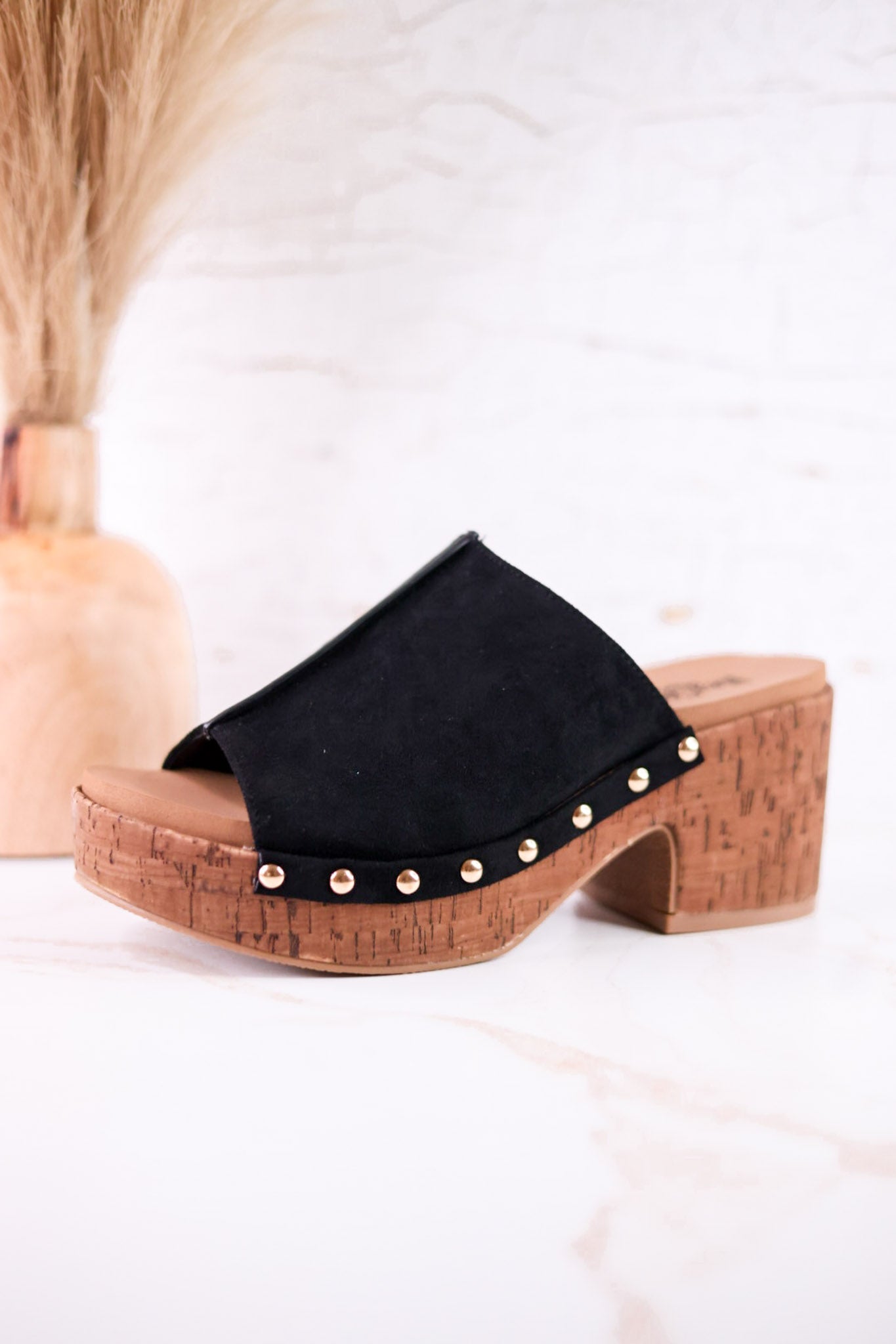 Black Faux Suede Platform Wedges With Studs - Whiskey Skies - CORKYS FOOTWEAR