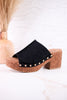 Black Faux Suede Platform Wedges With Studs - Whiskey Skies - CORKYS FOOTWEAR
