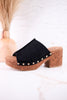 Black Faux Suede Platform Wedges With Studs - Whiskey Skies - CORKYS FOOTWEAR