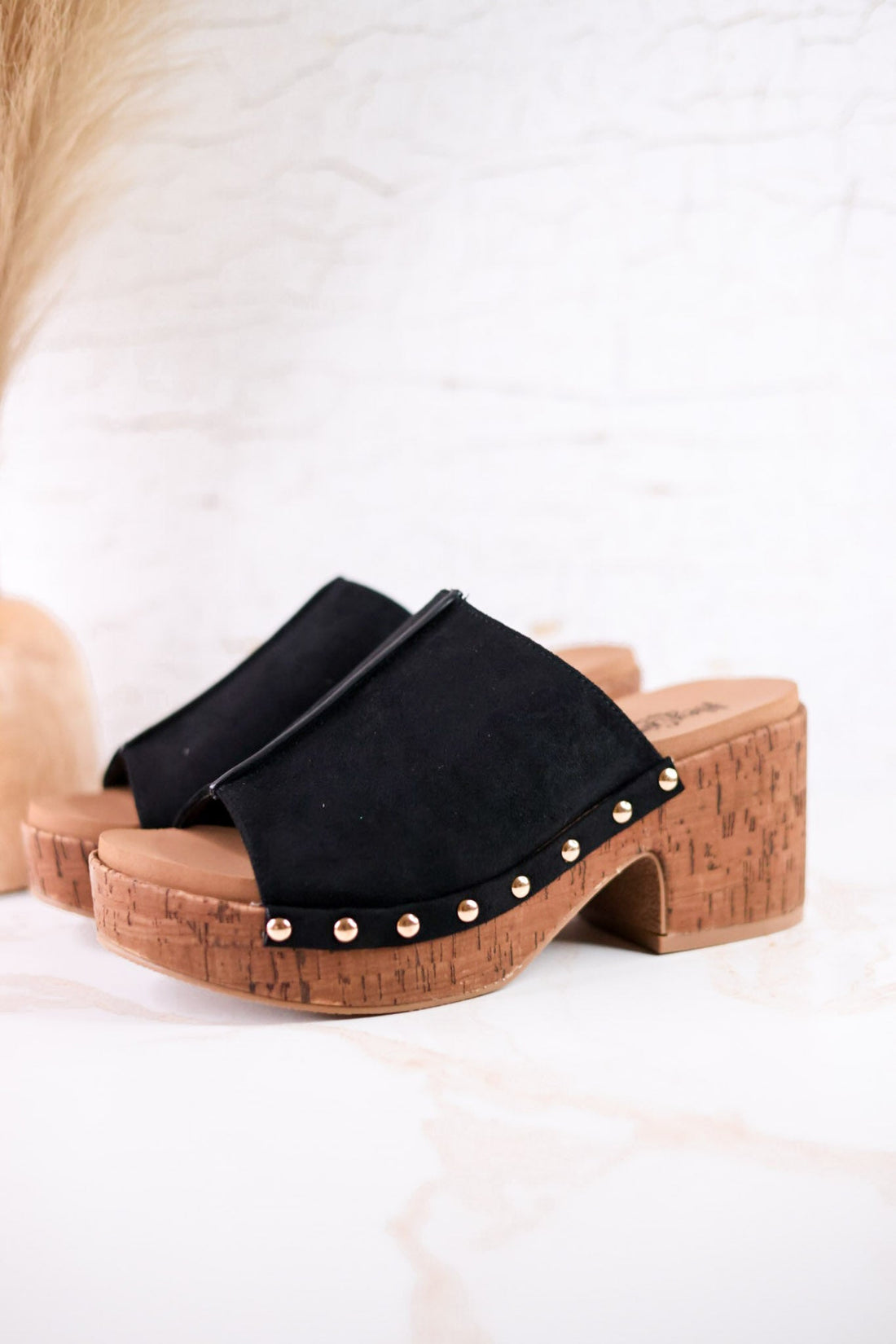 Black Faux Suede Platform Wedges With Studs - Whiskey Skies - CORKYS FOOTWEAR