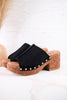 Black Faux Suede Platform Wedges With Studs - Whiskey Skies - CORKYS FOOTWEAR
