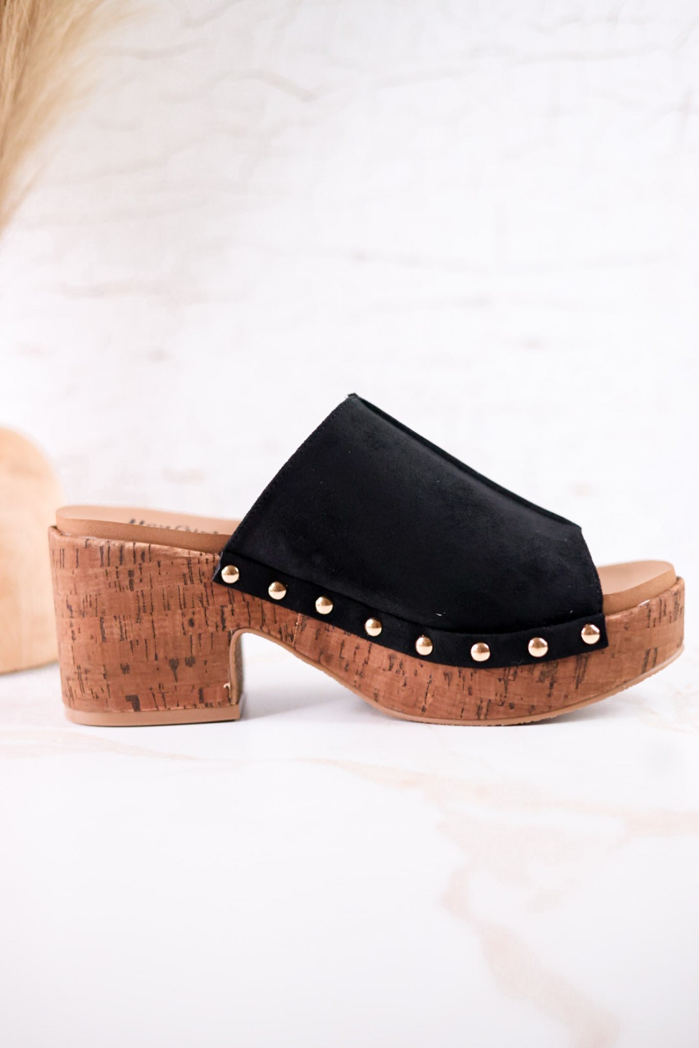 Black Faux Suede Platform Wedges With Studs - Whiskey Skies - CORKYS FOOTWEAR