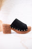 Black Faux Suede Platform Wedges With Studs - Whiskey Skies - CORKYS FOOTWEAR