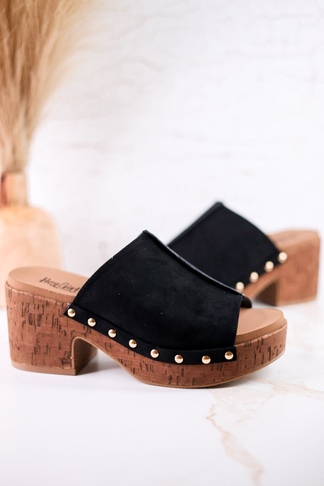 Black Faux Suede Platform Wedges With Studs - Whiskey Skies - CORKYS FOOTWEAR