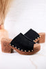 Black Faux Suede Platform Wedges With Studs - Whiskey Skies - CORKYS FOOTWEAR