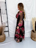 Black Floral Chiffon Midi Dress With Surplice Neckline - Whiskey Skies - ODDI