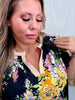 Black Floral Print Blouse With Striped Trim & Ruffle Sleeves - Whiskey Skies - ODDI