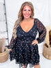 Black Floral Print Dress With Bubble Sleeves & Lace Piping - Whiskey Skies - POLAGRAM + BAEVELY
