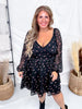 Black Floral Print Dress With Bubble Sleeves & Lace Piping - Whiskey Skies - POLAGRAM + BAEVELY