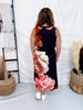 Black Floral Print Sleeveless V-Neck Midi Dress With Waist Tie - Whiskey Skies - HEIMISH