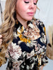 Black Floral Shirt Dress With Pleated Bodice - Whiskey Skies - ODDI