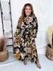 Black Floral Shirt Dress With Pleated Bodice - Whiskey Skies - ODDI