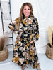 Black Floral Shirt Dress With Pleated Bodice - Whiskey Skies - ODDI