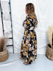 Black Floral Shirt Dress With Pleated Bodice - Whiskey Skies - ODDI