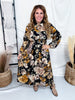 Black Floral Shirt Dress With Pleated Bodice - Whiskey Skies - ODDI