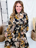 Black Floral Shirt Dress With Pleated Bodice - Whiskey Skies - ODDI