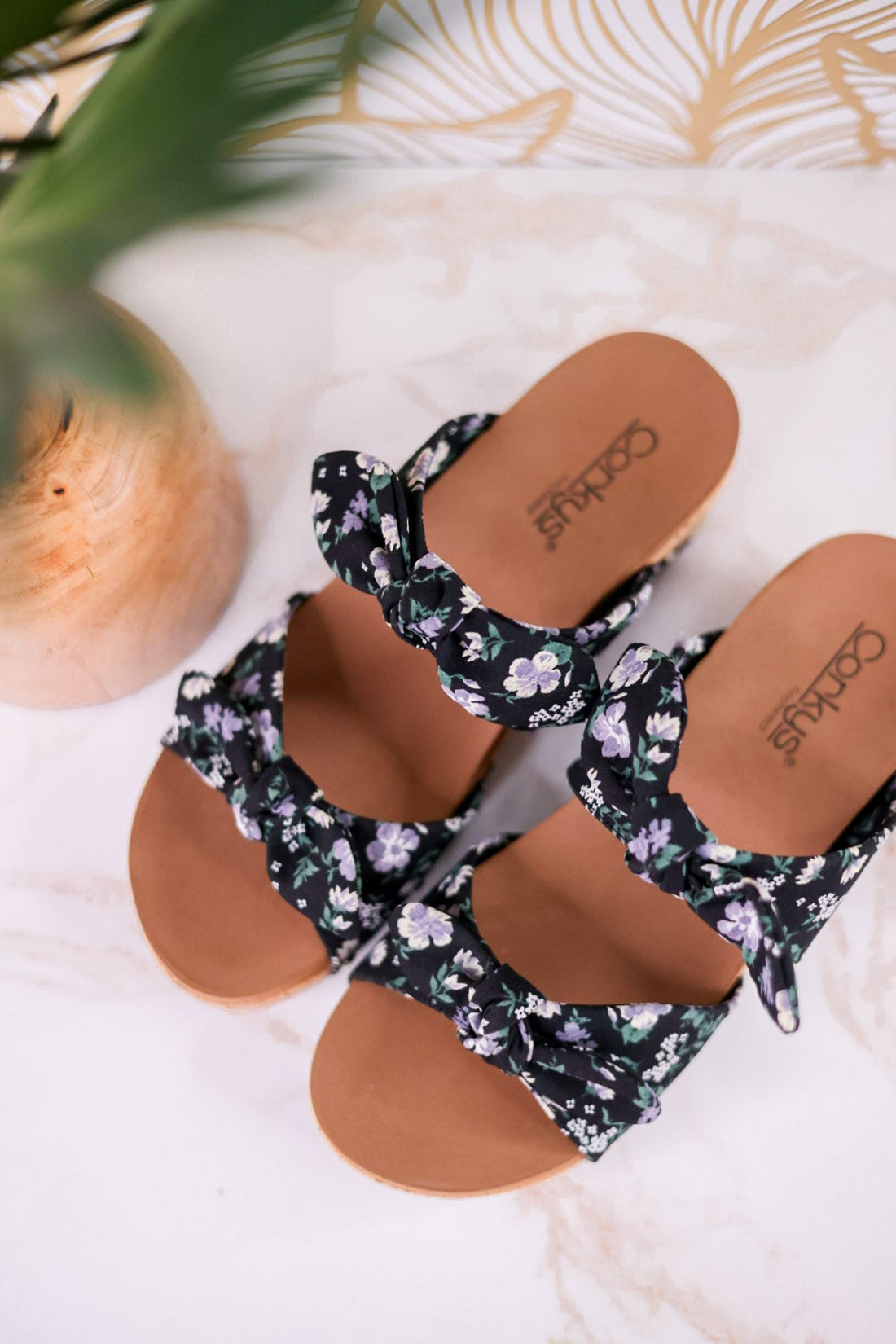 Black Floral Sittin Pretty Wedge Sandals - Whiskey Skies - CORKYS FOOTWEAR