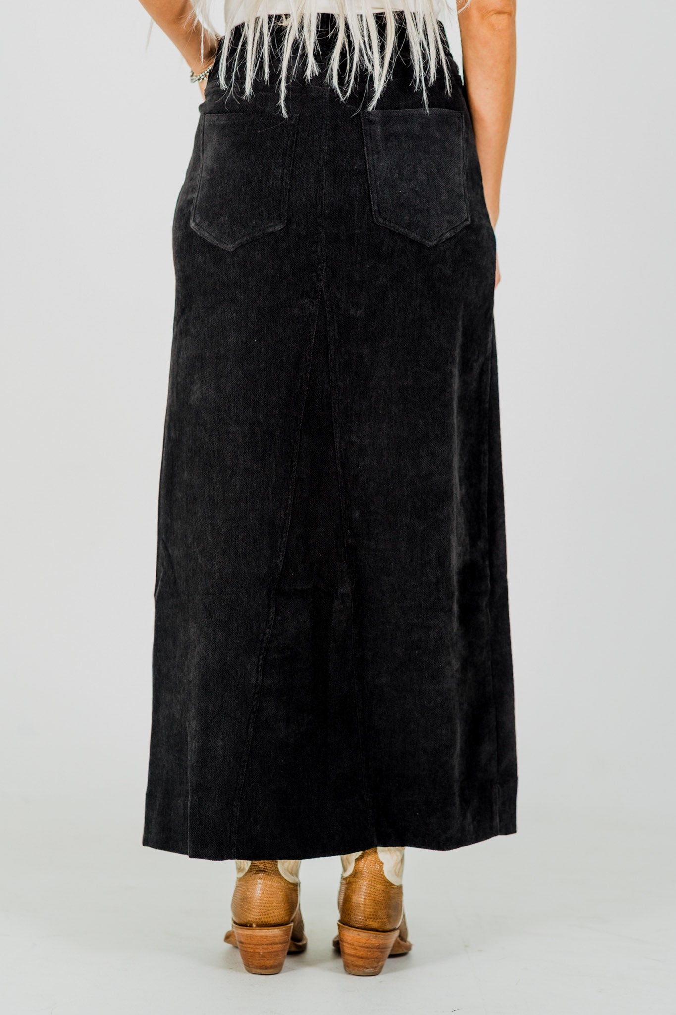 Black Front Slit Stretch Fabric Skirt - Whiskey Skies - JADE BY JANE