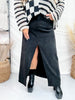 Black Front Slit Stretch Fabric Skirt - Whiskey Skies - JADE BY JANE