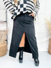 Black Front Slit Stretch Fabric Skirt - Whiskey Skies - JADE BY JANE