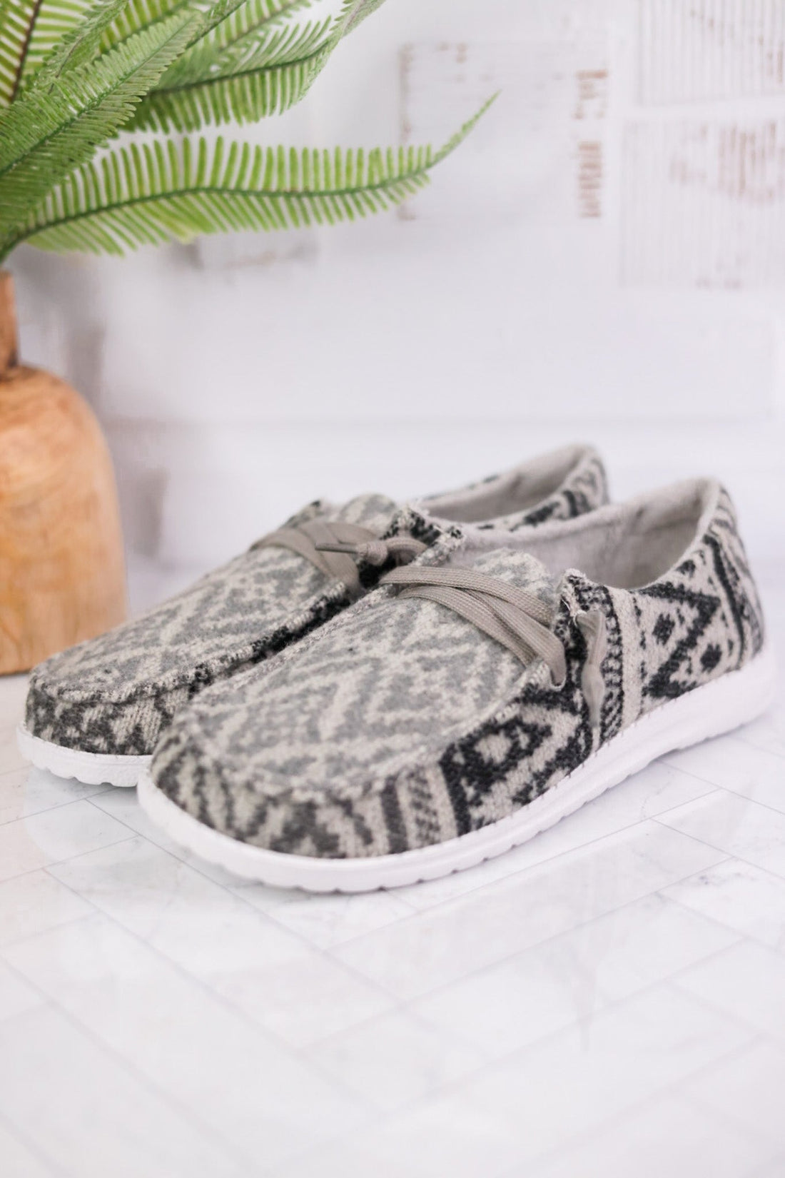 Black, Grey & White Contrasting Boho Sneakers - Whiskey Skies - VERY G