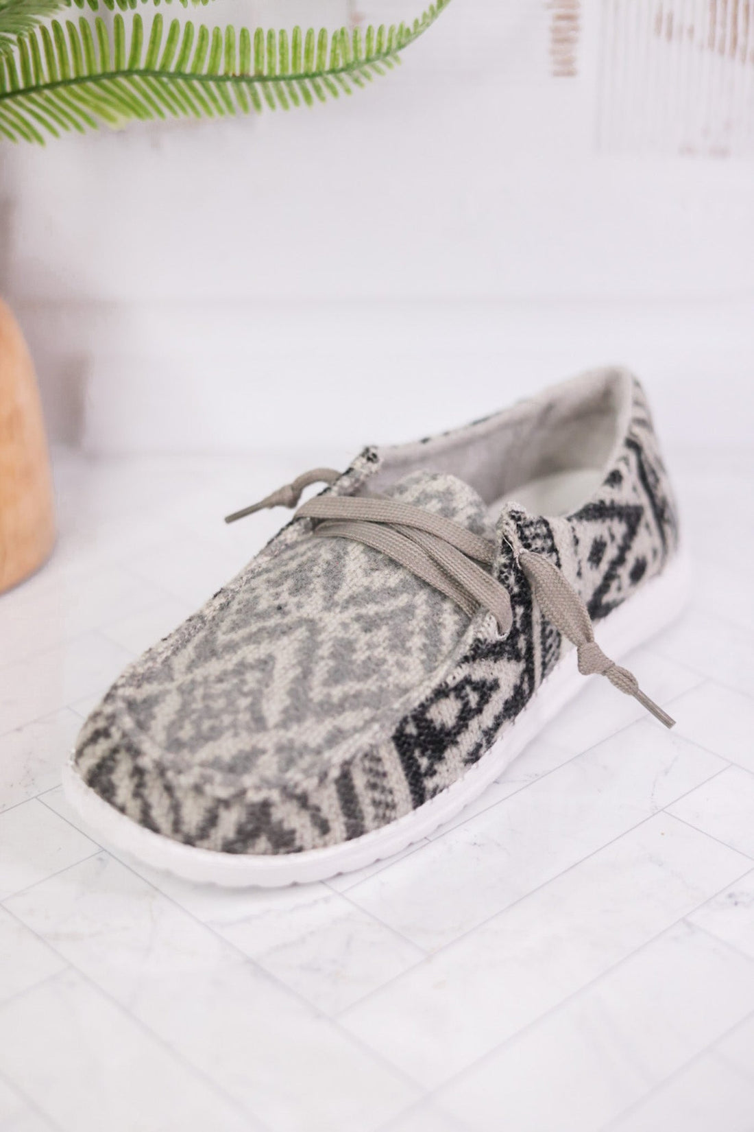 Black, Grey & White Contrasting Boho Sneakers - Whiskey Skies - VERY G