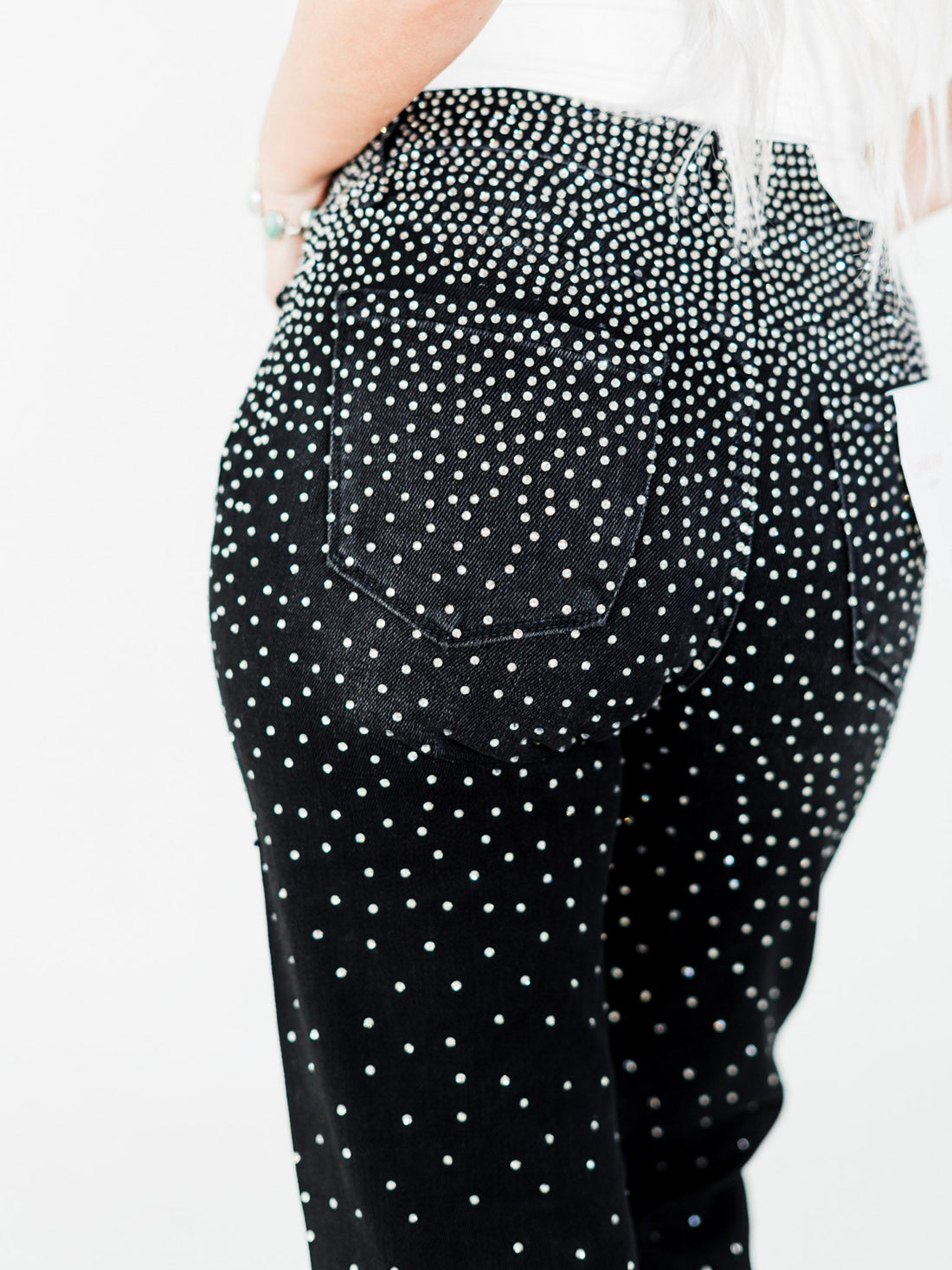 Black High - Rise Slim Wide Leg Jeans W/ Rhinestones - Whiskey Skies - LOVERVET BY VERVET