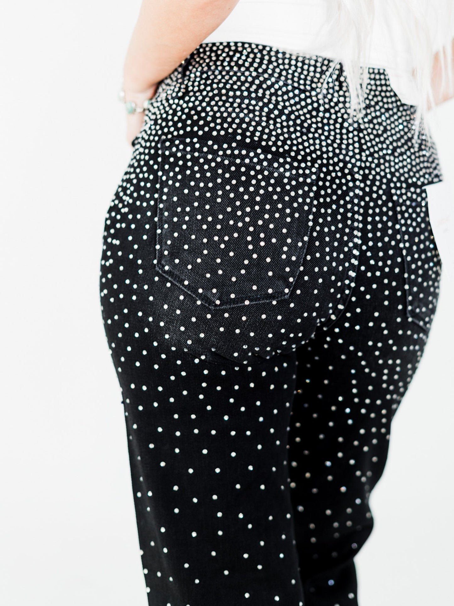 Black High - Rise Slim Wide Leg Jeans W/ Rhinestones - Whiskey Skies - LOVERVET BY VERVET