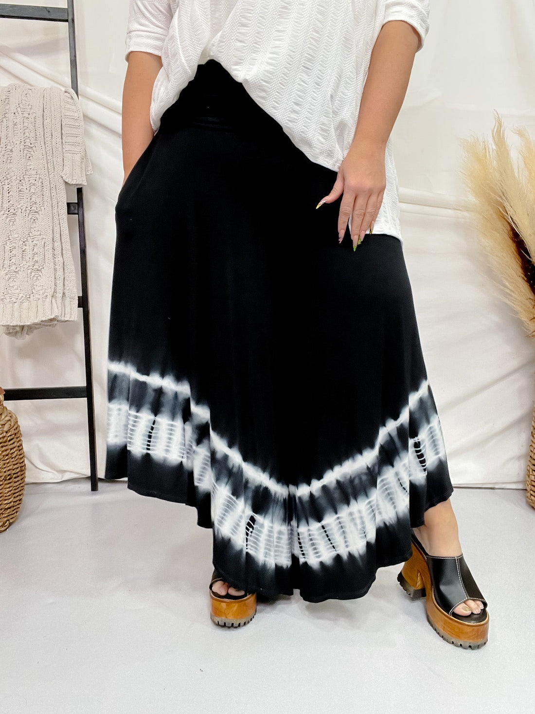 Black High Rise Tie Dye Palazzo Pants - Whiskey Skies - SEW IN LOVE