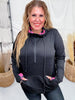 Black Hoodie With Half Zip and Pink Checkerboard Accents - Whiskey Skies - SHIRLEY & STONE