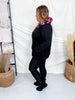 Black Hoodie With Half Zip and Pink Checkerboard Accents - Whiskey Skies - SHIRLEY & STONE