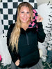 Black Hoodie With Half Zip and Pink Checkerboard Accents - Whiskey Skies - SHIRLEY & STONE