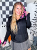 Black Hoodie With Half Zip and Pink Checkerboard Accents - Whiskey Skies - SHIRLEY & STONE