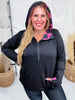 Black Hoodie With Half Zip and Pink Checkerboard Accents - Whiskey Skies - SHIRLEY & STONE