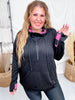 Black Hoodie With Half Zip and Pink Checkerboard Accents - Whiskey Skies - SHIRLEY & STONE