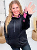 Black Hoodie With Half Zip and Pink Checkerboard Accents - Whiskey Skies - SHIRLEY & STONE