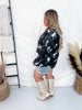 Black Horse Print Satin Button Down Top with Snap Button Sleeves - Whiskey Skies - SWEET GENERIS