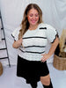 Black & Ivory Butterfly Sleeve Pointelle Striped Sweater - Whiskey Skies - BIBI