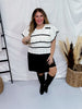 Black & Ivory Butterfly Sleeve Pointelle Striped Sweater - Whiskey Skies - BIBI