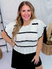 Black & Ivory Butterfly Sleeve Pointelle Striped Sweater - Whiskey Skies - BIBI