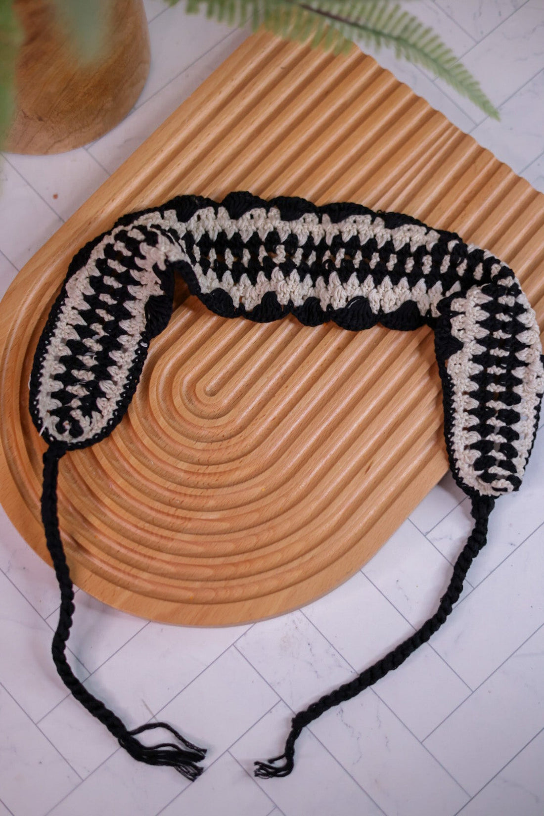 Black & Ivory Luna Crochet Headband - Whiskey Skies - SHIRALEAH