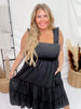 Black Jacquard Checker Print Tiered Midi Dress - Whiskey Skies - DAVI & DANI