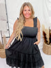 Black Jacquard Checker Print Tiered Midi Dress - Whiskey Skies - DAVI & DANI